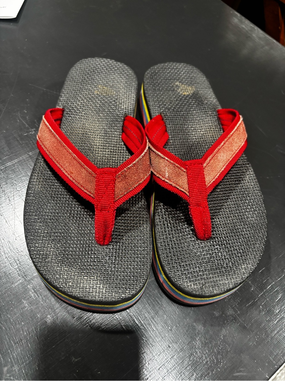 Vintage Red Strap Flip Flops with Rainbow Midsole